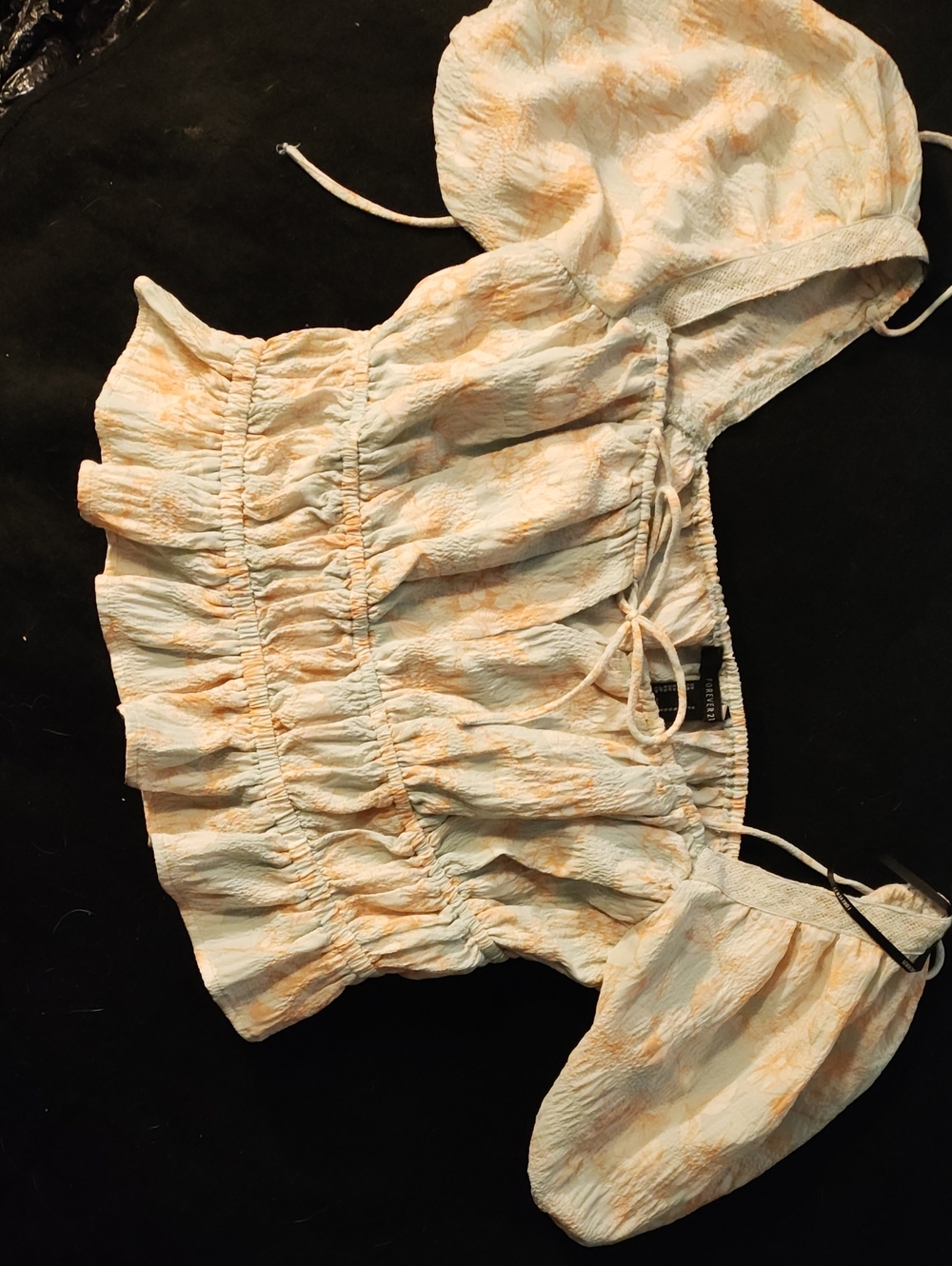 Forever 21 Peach and White Ruffled Bandeau with Puff Sleeves